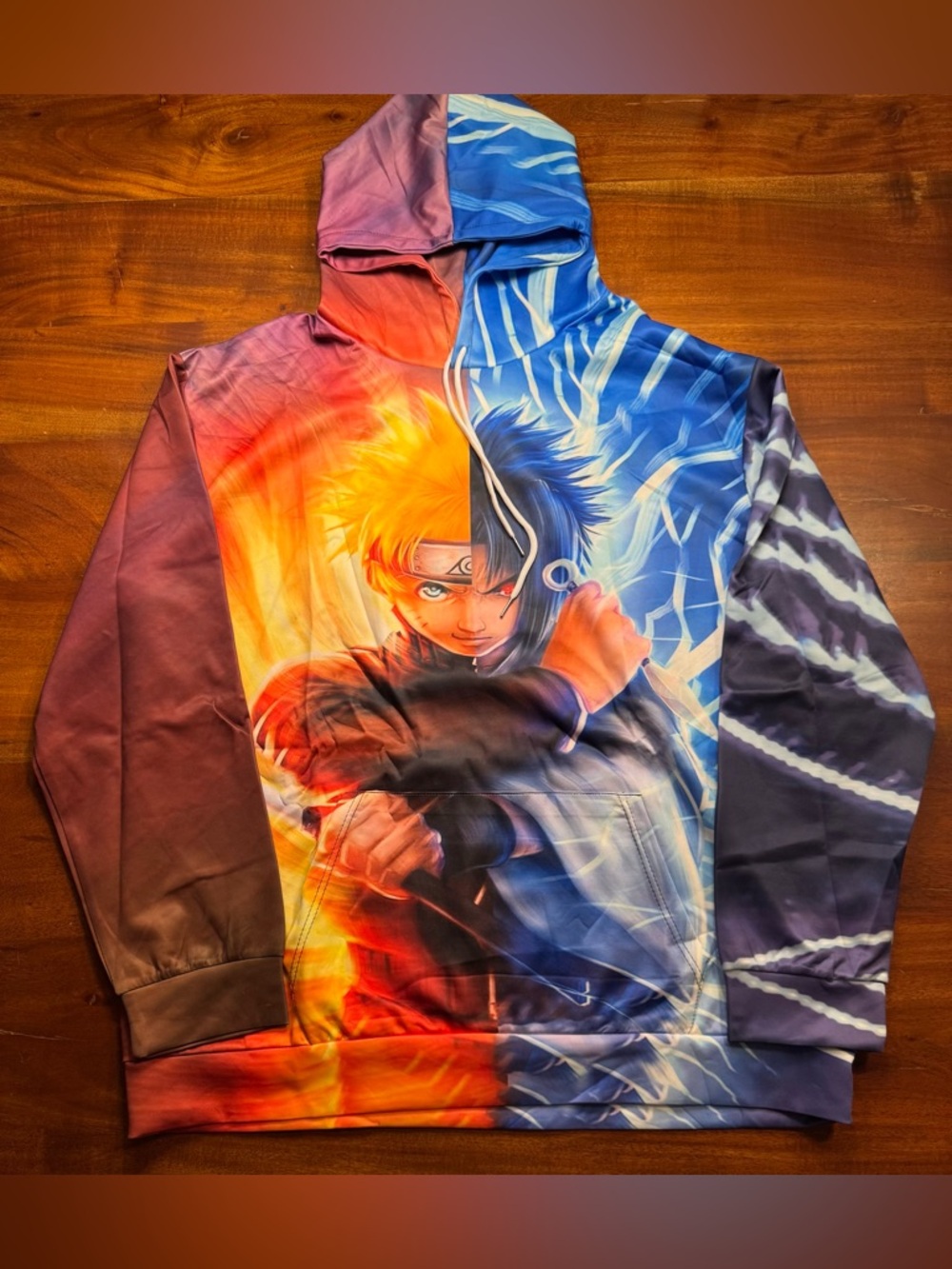 Naruto Uzumaki Sasuke Uchiha All over Print Pullover Hooded Sweater Sz 2XL